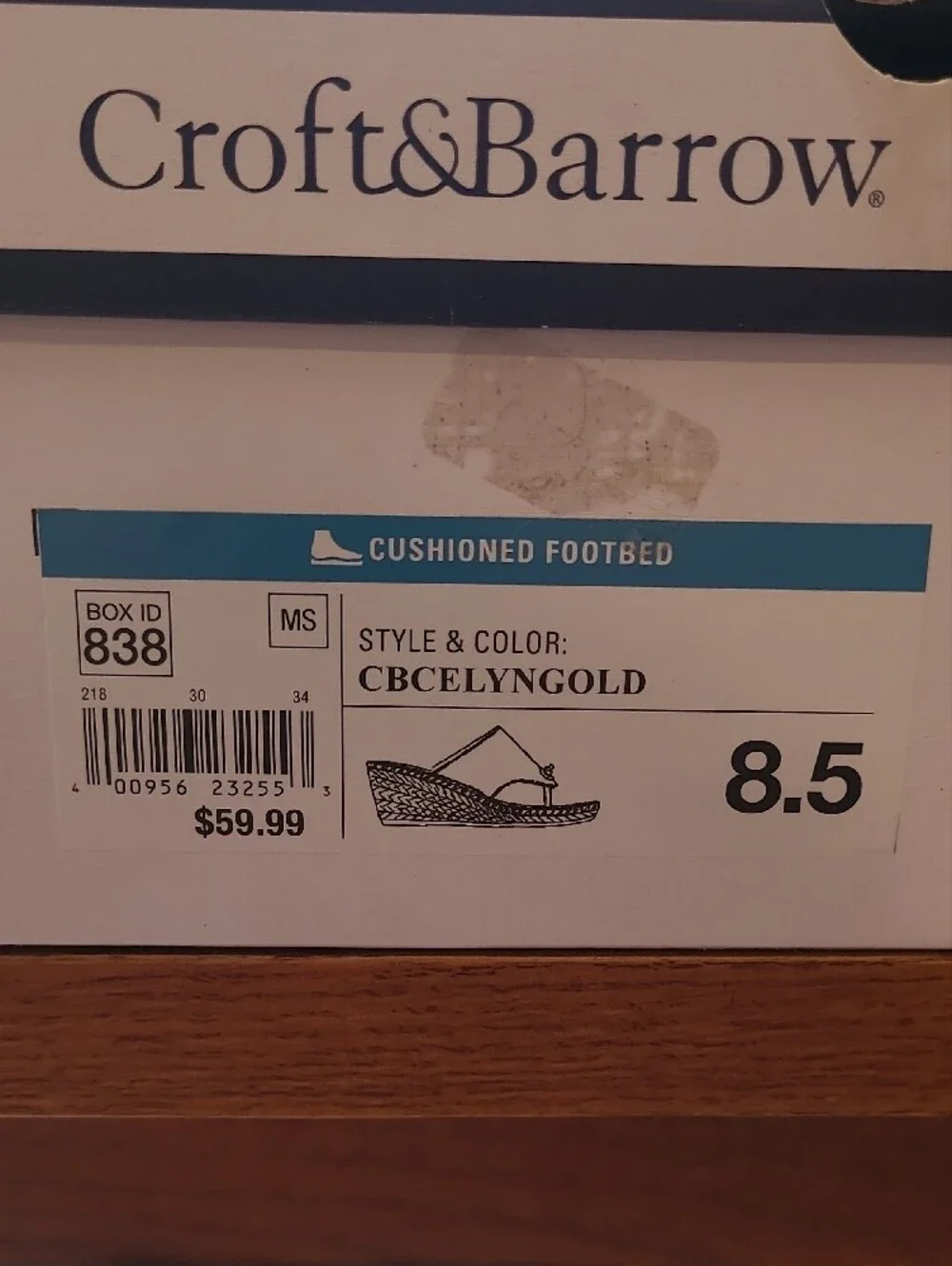 NIB Croft and Barrow Gold Metallic Wedge Thong  Espadrille Sandals